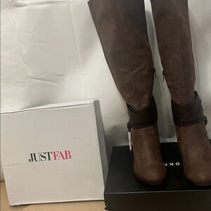 JustFab Dark Brown Over-the-Knee Buckle Strap Boots